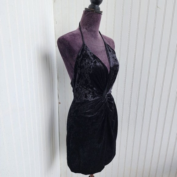 ZARA Women's Crushed Velvet Twist Front Backless Mini Dress Black Stretch XS - Picture 5 of 14